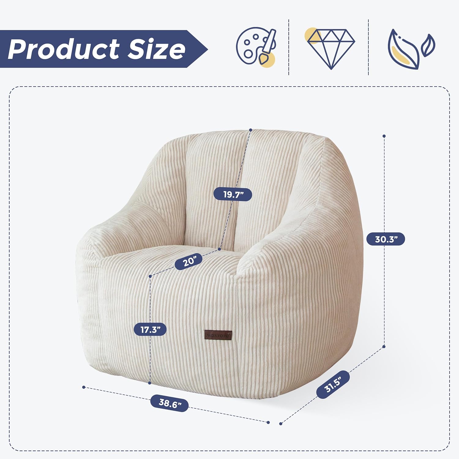 MAXYOYO Bean Bag Chair, Bean Bag Sofa with Filler, Cozy Living Room Chair for Adults and Kids, Stuffed Floor Sofa for Bedroom Dorm Reading, Beige