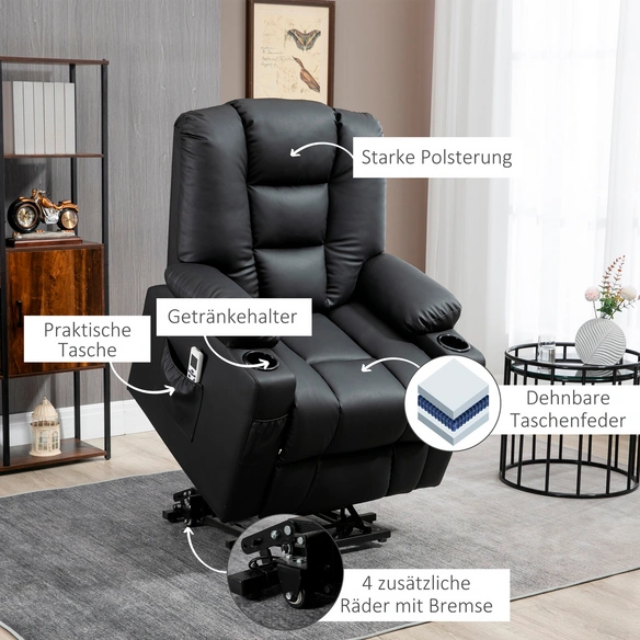 Massagesessel, Kunstleder, LxBxH: 90x98x102 cm, schwarz