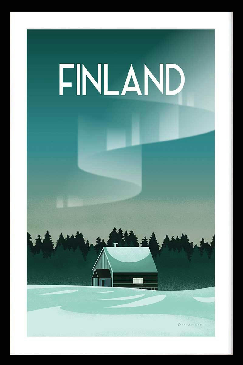 - Affiche voyage laponie finlandaise avec cadre noir 60x90cm