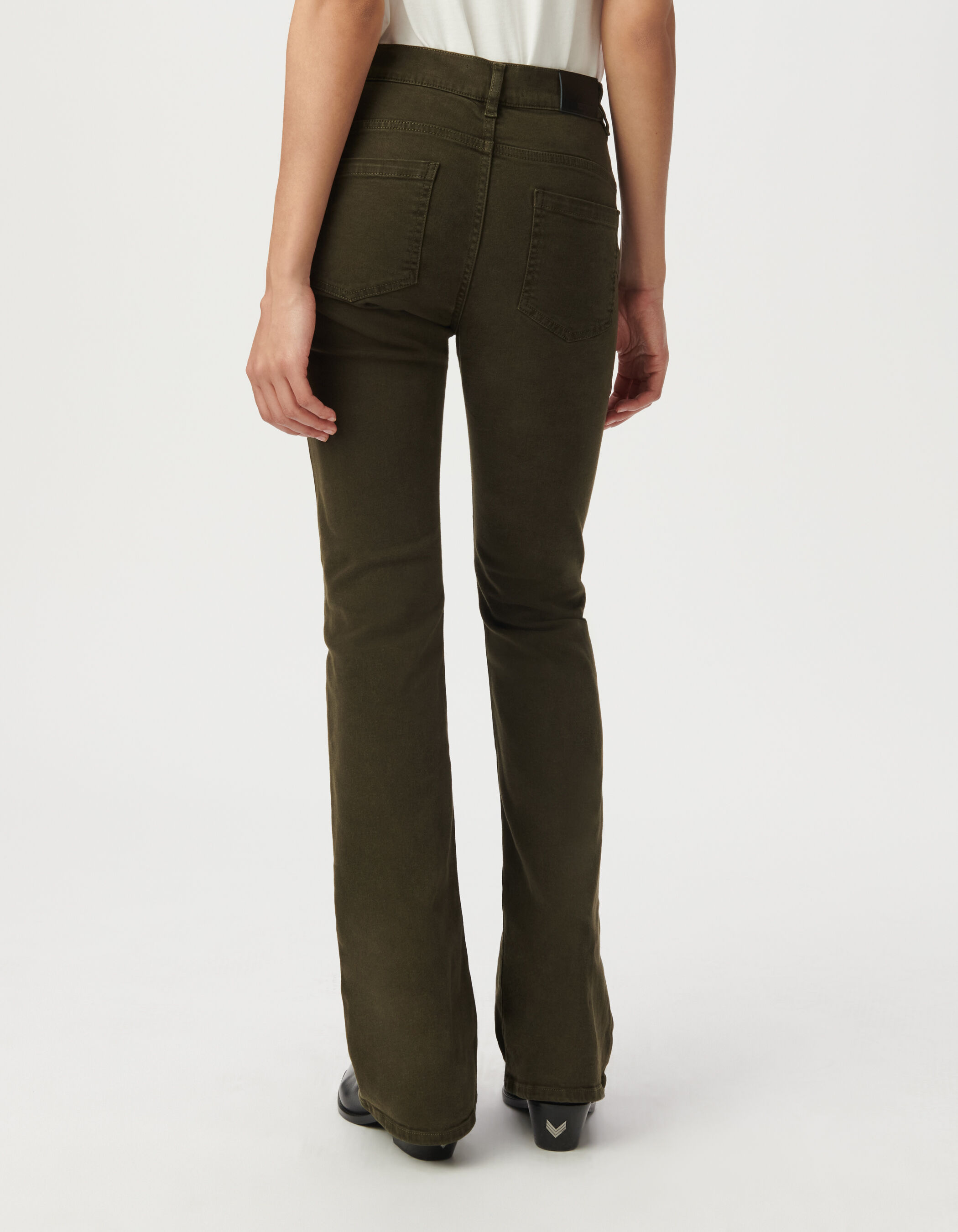 Jean flare kaki boutons apparents Femme