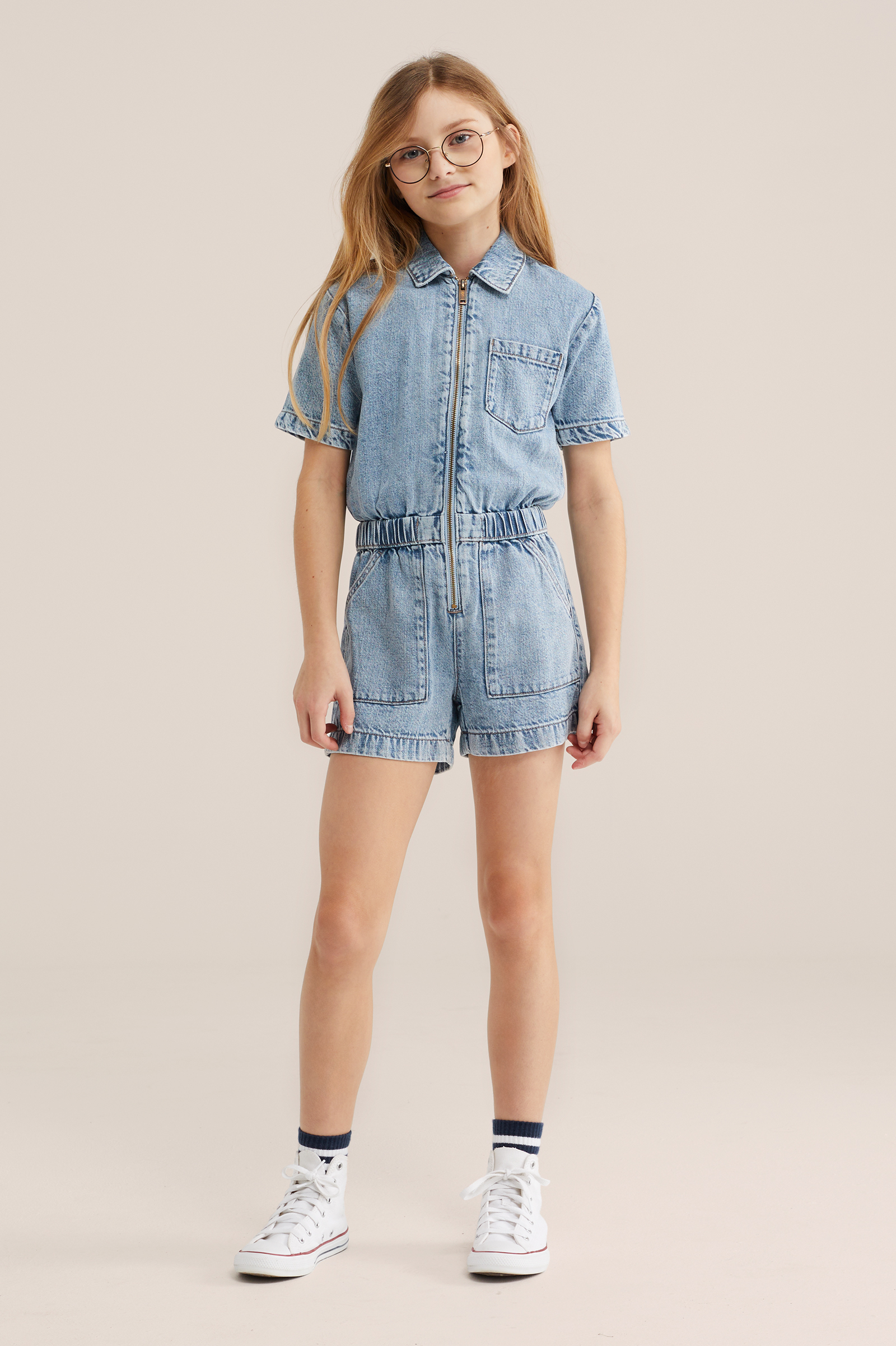 Meisjes denim playsuit