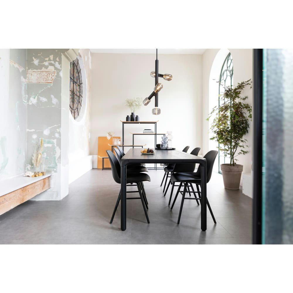 ALBERT KUIP - 2 chaises résine et bois pieds noirs bleu fonce -