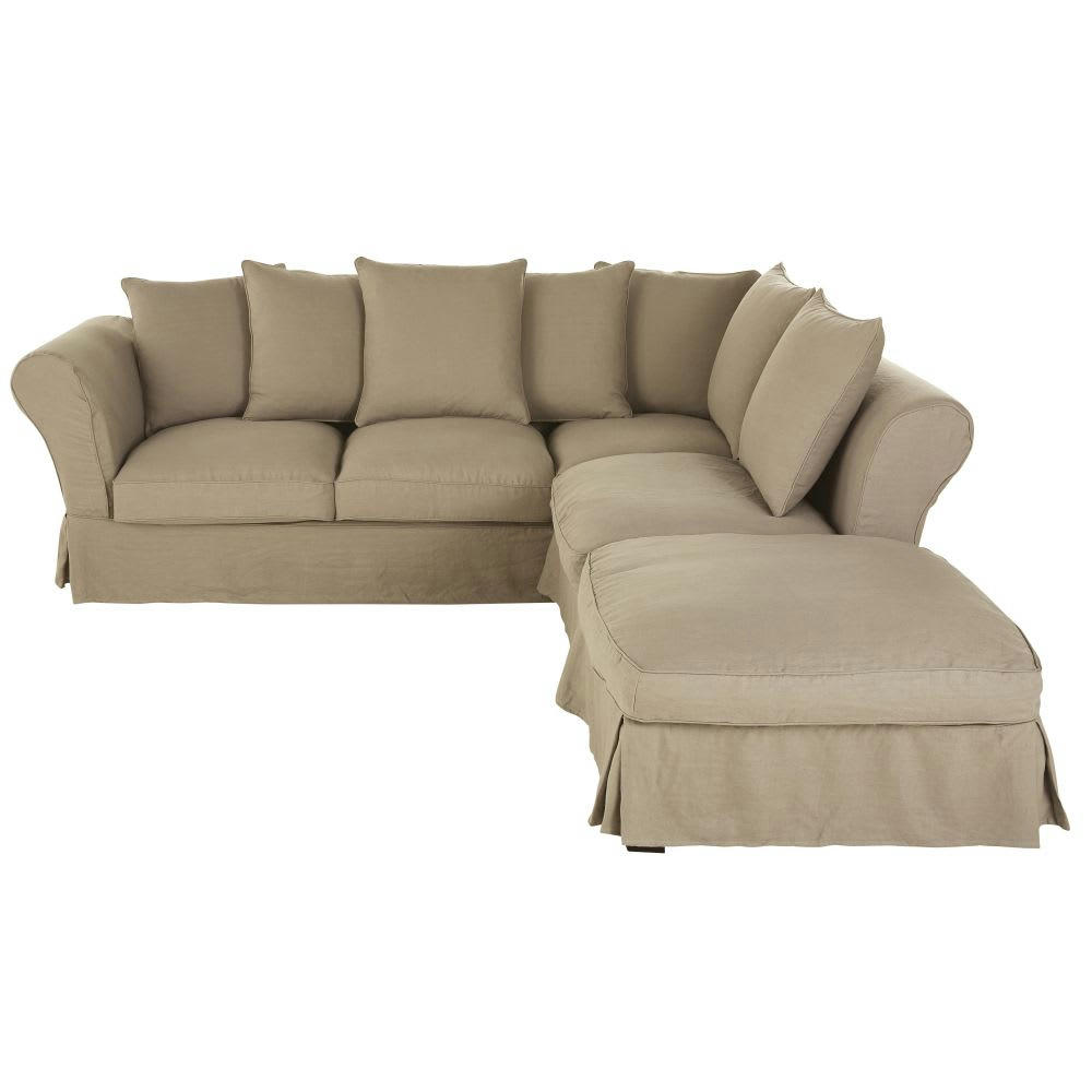 Roma - Housse de canapé d'angle convertible en lin froissé beige ficelle