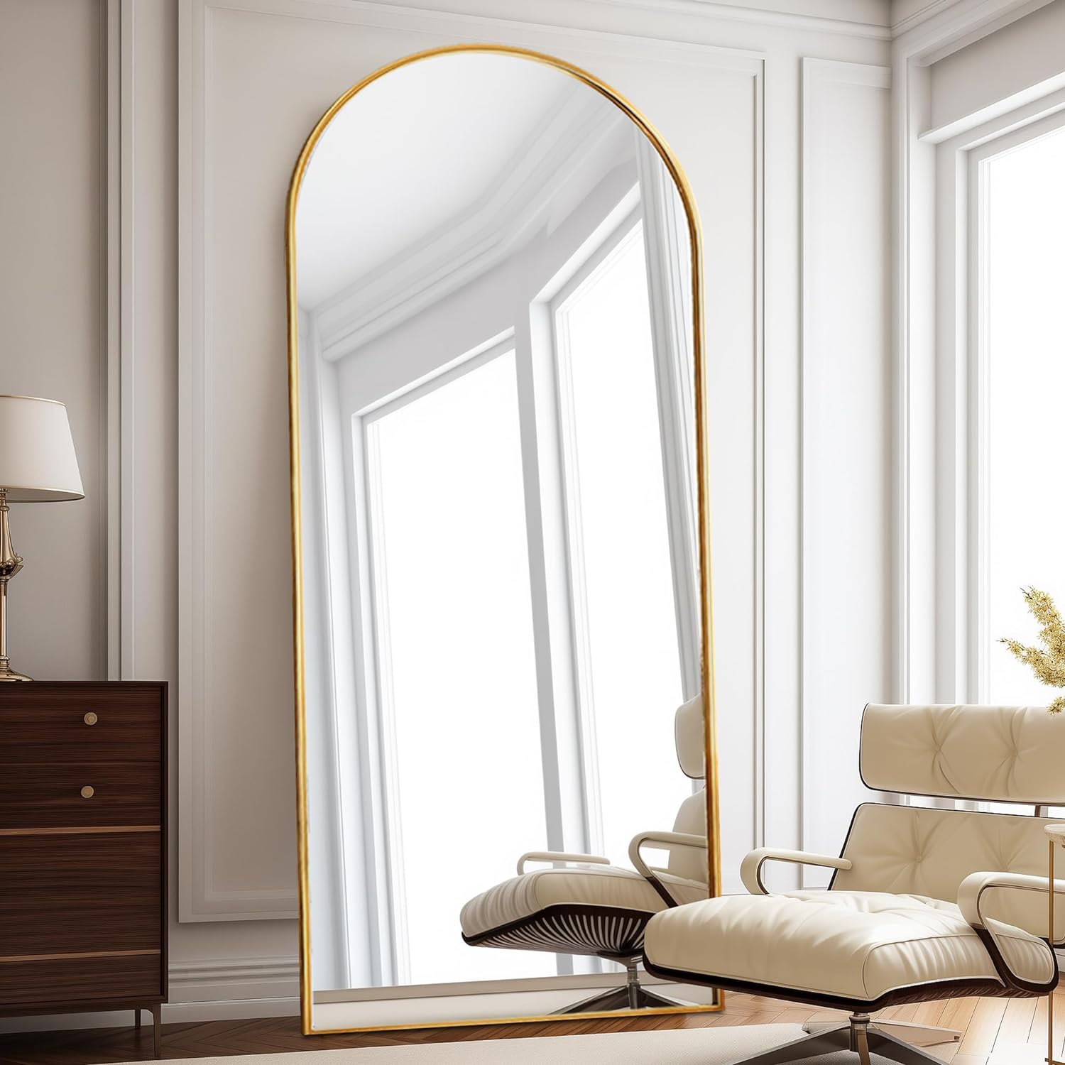 Floor Length Mirror, 76x34 Arch Full Length Mirror Hanging or Leaning, Body Mirrors with Stand, Arched-Top Wall Mounted Mirrors with Aluminum Frame for Bedroom (Gold)