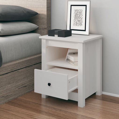NNEVL Bedside Cabinet White 40x35x49 cm Solid Wood Pine