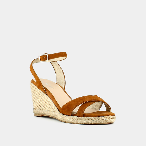 Espadrilles à talons hauts et bridesen croute cognac | SIBEL