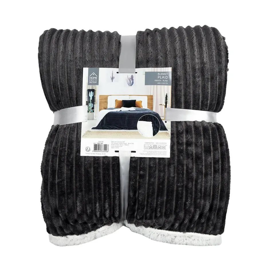 Home Deco factory Fleece deken - grijs - 180 x 220 cm cm