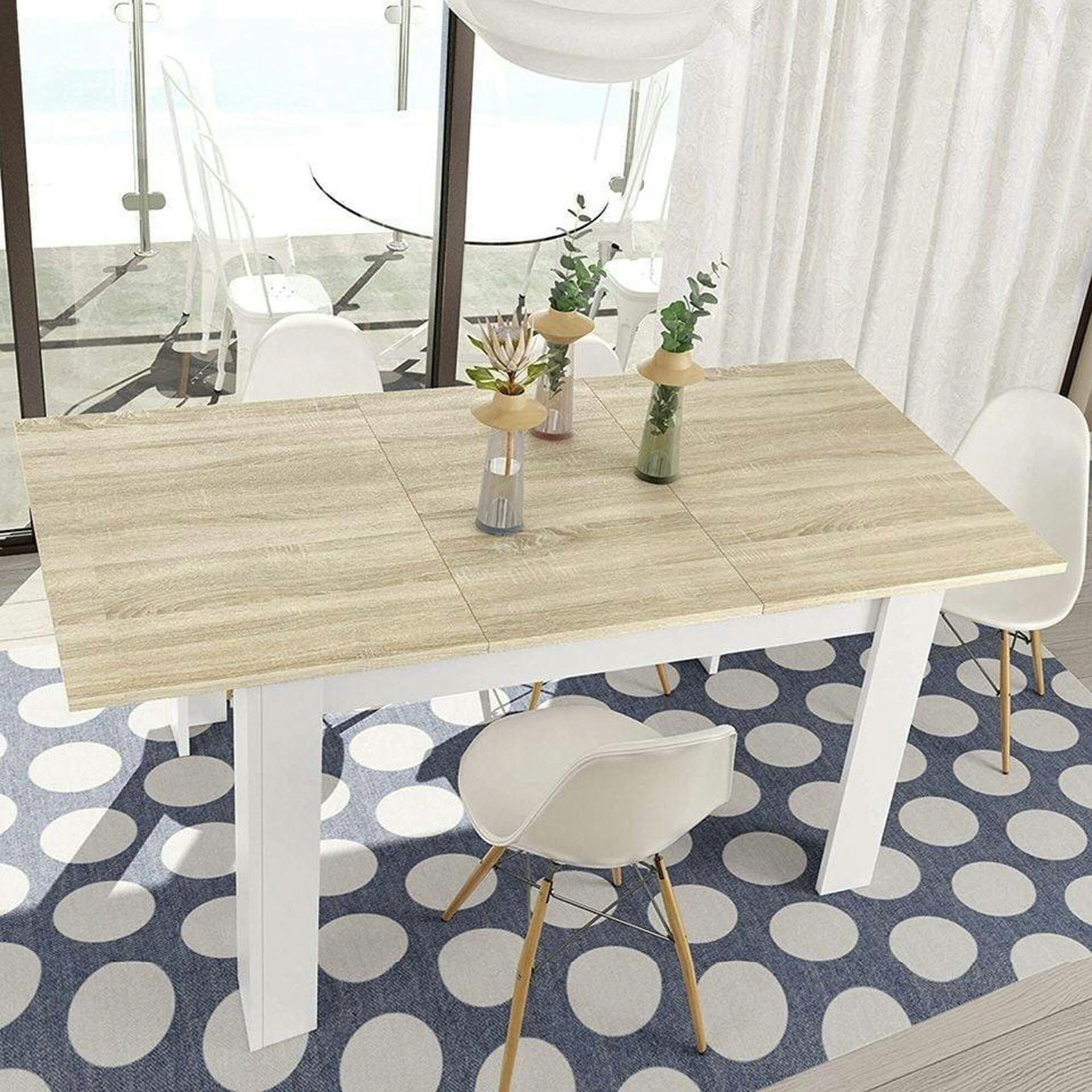 DALICE - Table extensible effet bois 140/190x90 cm chêne et blanc