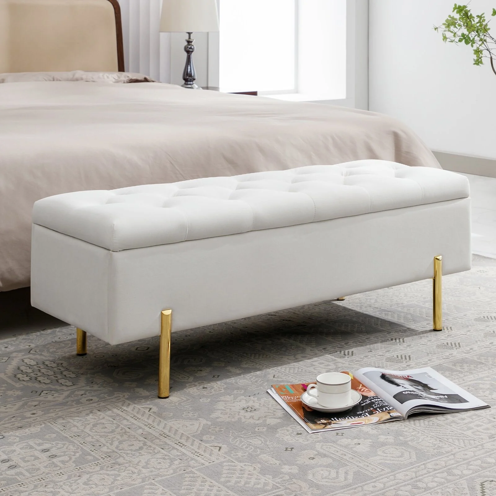 Mixoy Entryway Bench,Upholstered Ottoman Bench with Storage Space,End of Bed Bench