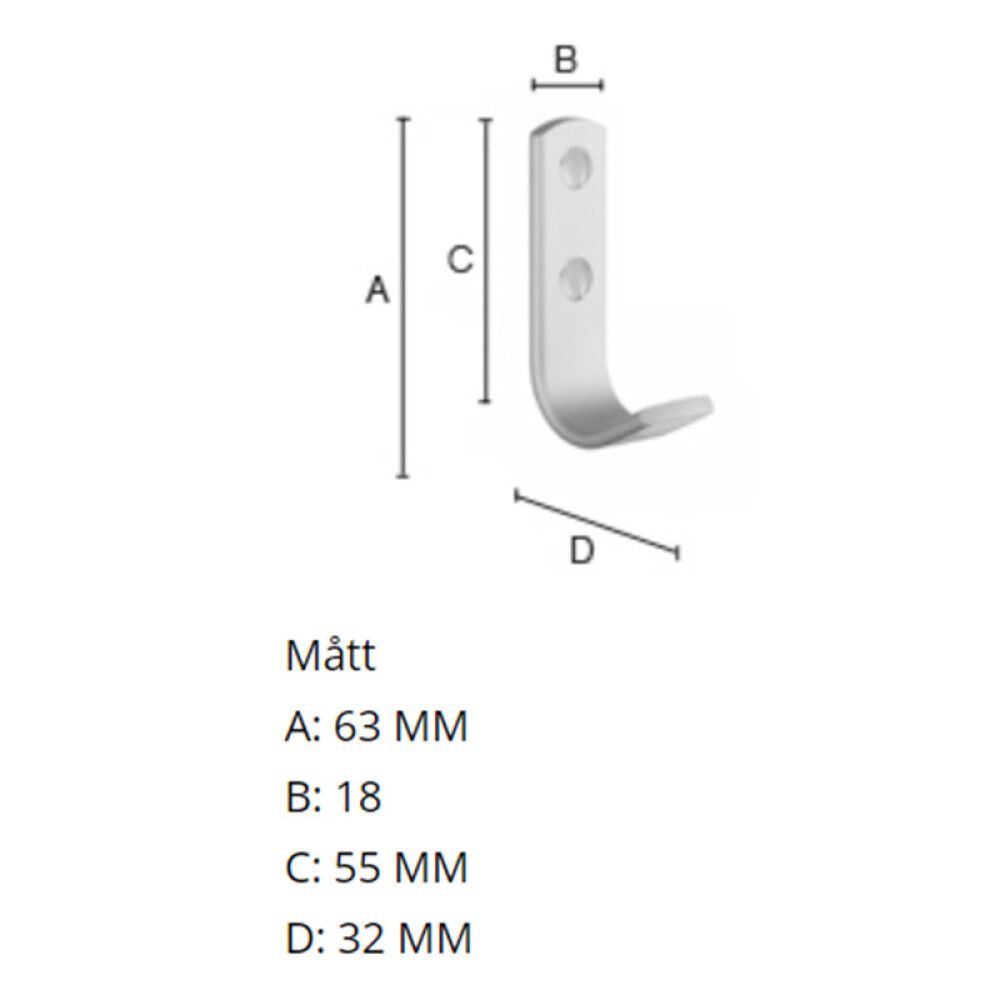 VEGGKROK BESLAGSBODEN 63MM HVIT