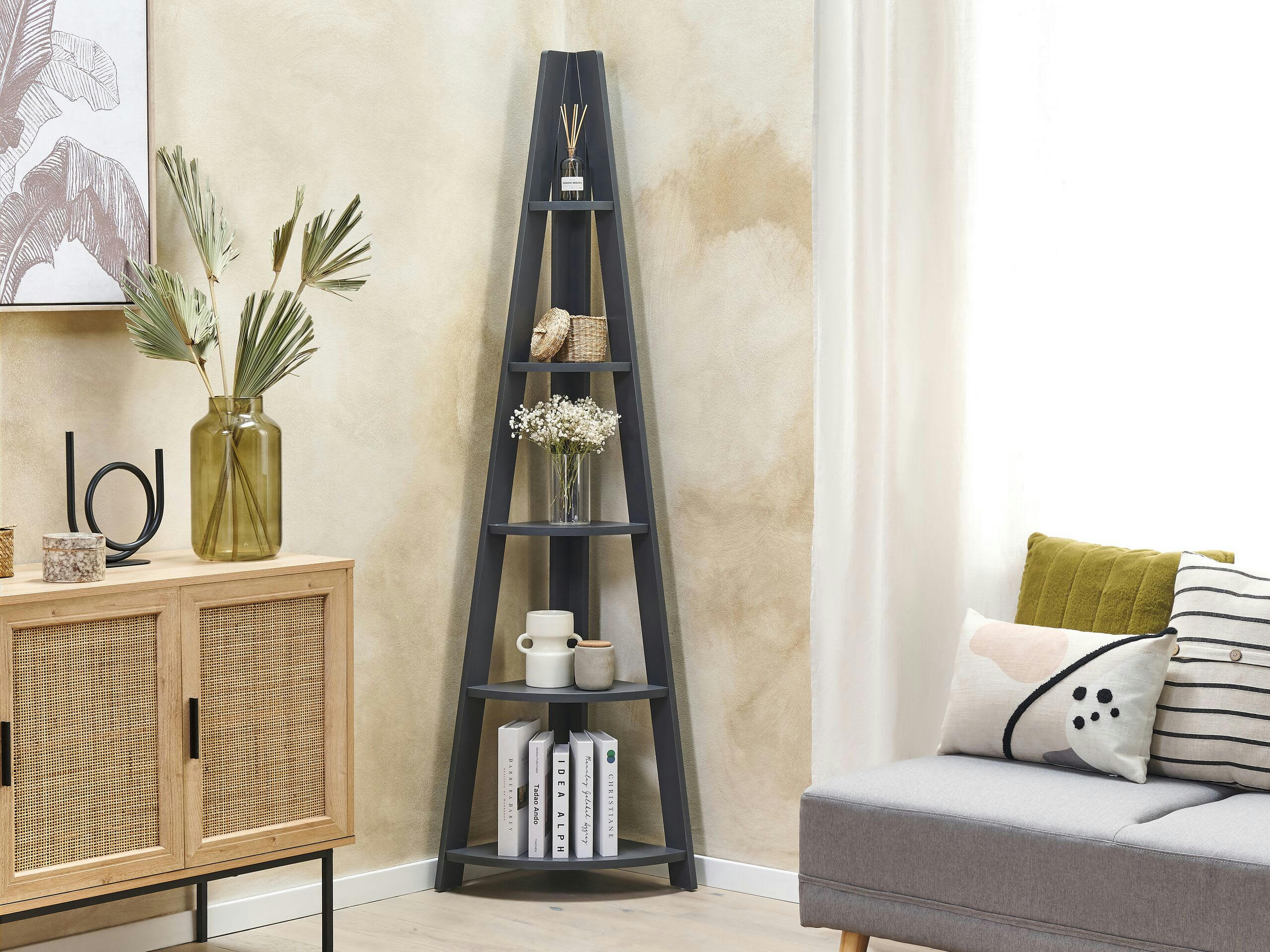 MOBILE SOLO - Étagère d'angle 5 niveaux gris