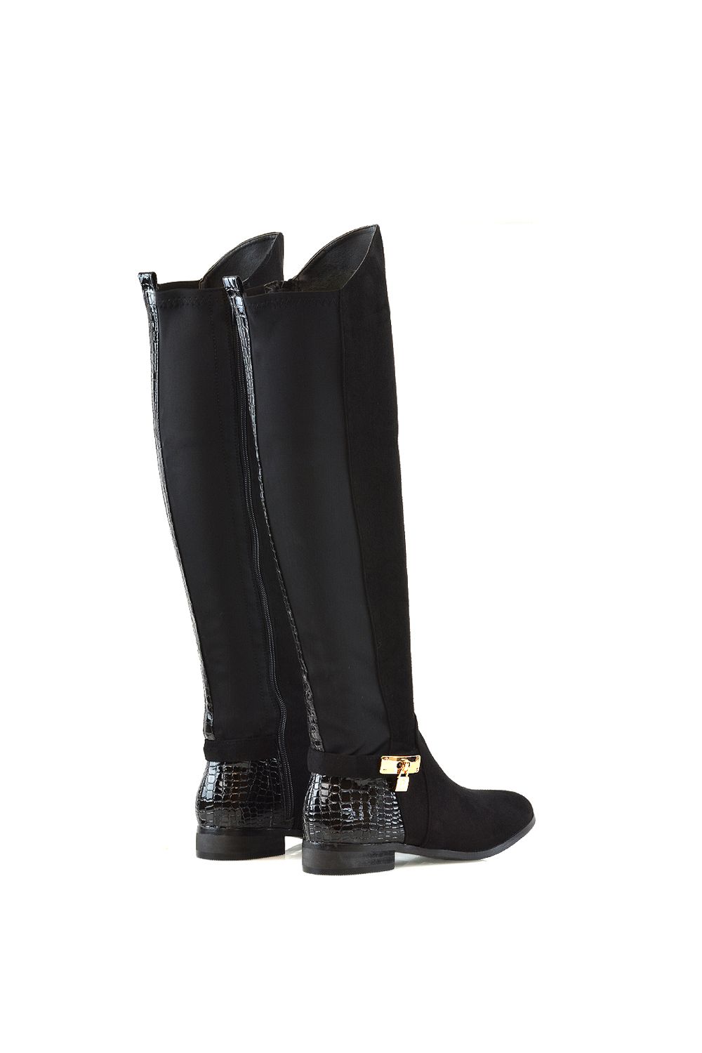 XY London Bella' Flat Elasticated Over The Knee Boots With Zip Fastening