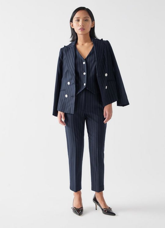 Bella Petite Blue & Navy Wool Pin Stripe Blazer