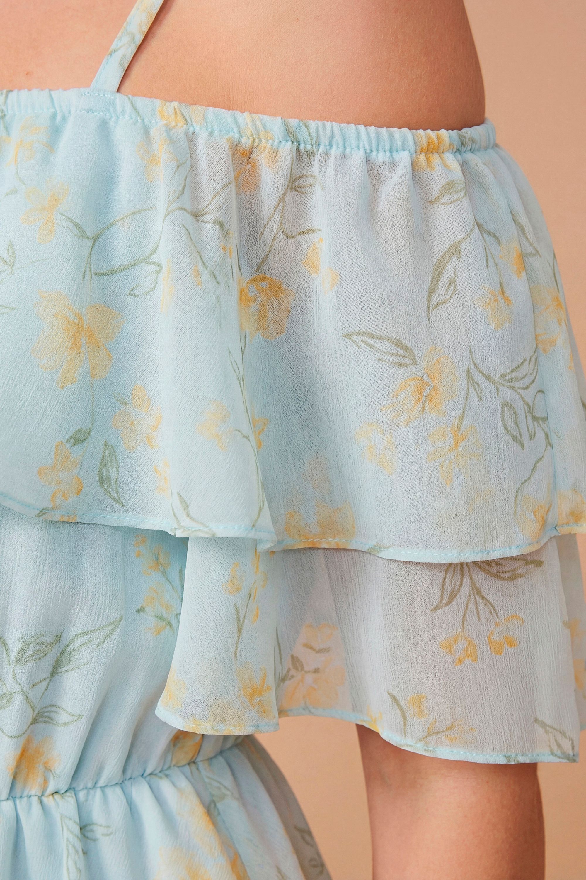 Dorothy Perkins DP Luxe Blue Floral Ruffle Frill Cold Shoulder Midi Dress
