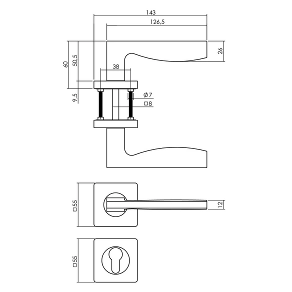 Türdrücker »Apollo«, 55x55x10 mm PZ-Rosetten