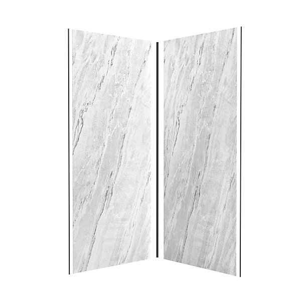 Pack de 2 panneaux muraux de salle de bains, blanc effet marbre avec profilés noirs, l.90 90 x H.210 x P.0,3 cm, Galedo Homestone