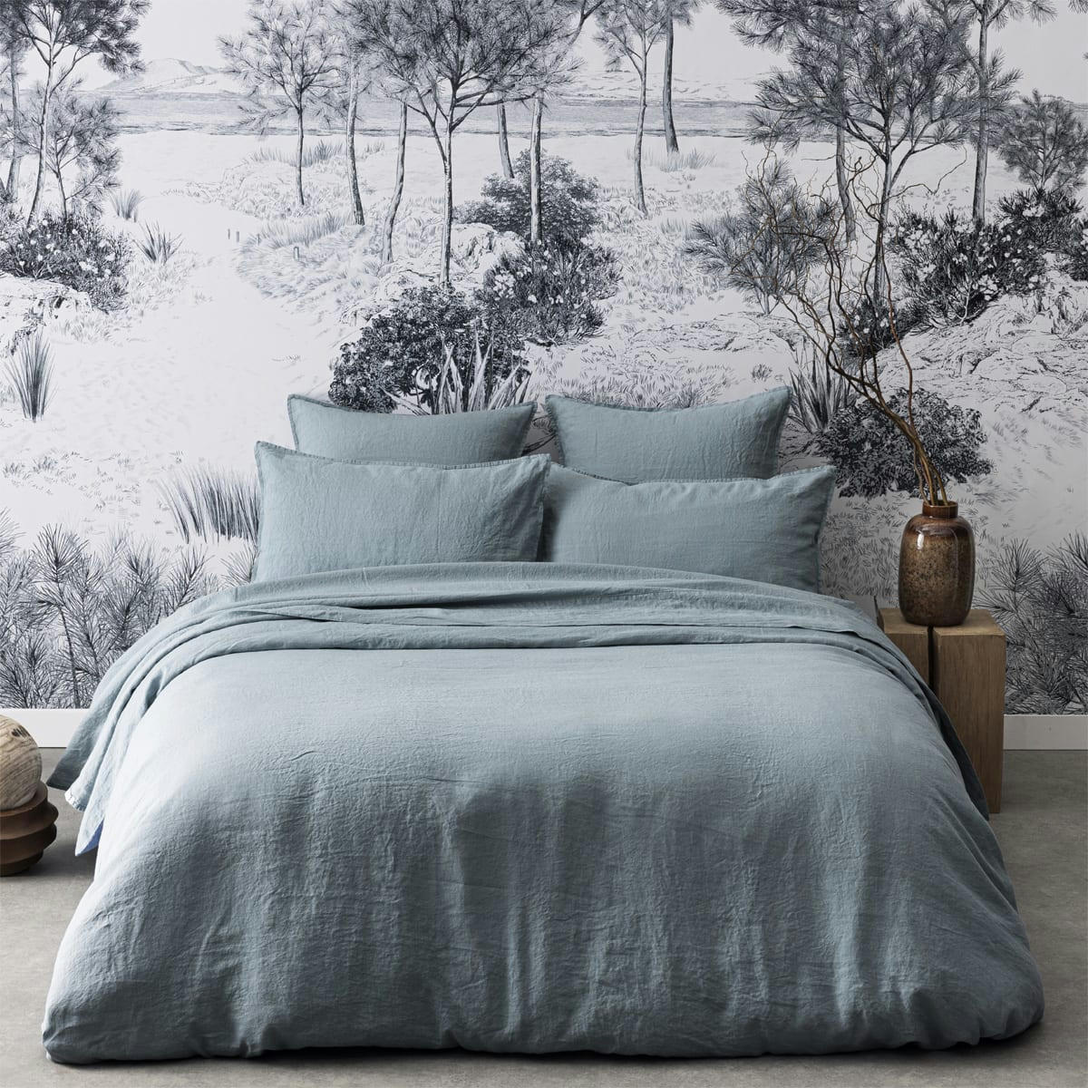 NOUVELLE VAGUE - Taie d'oreiller en lin bleu 65x65