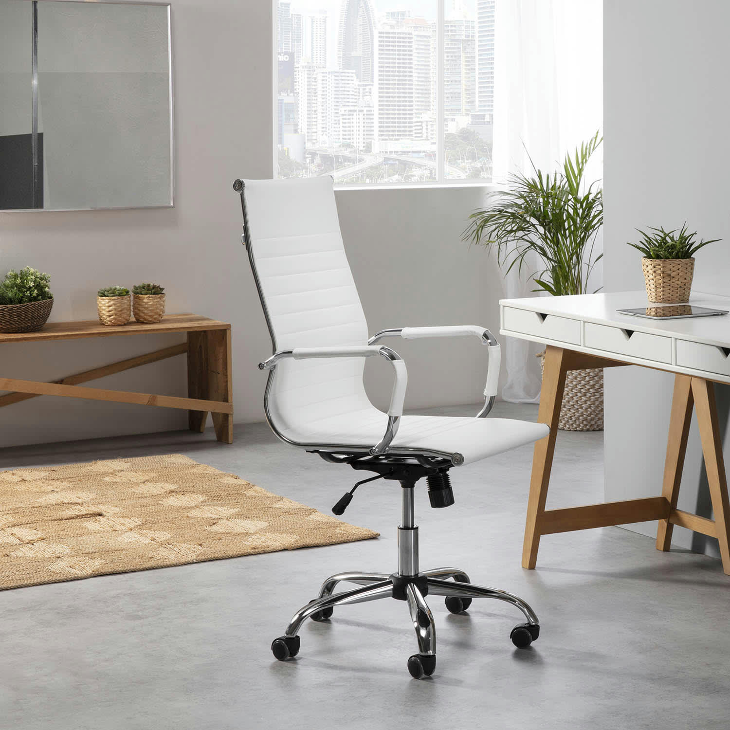 LONDRES - Fauteuil de bureau inclinable blanc, cuir synthétique