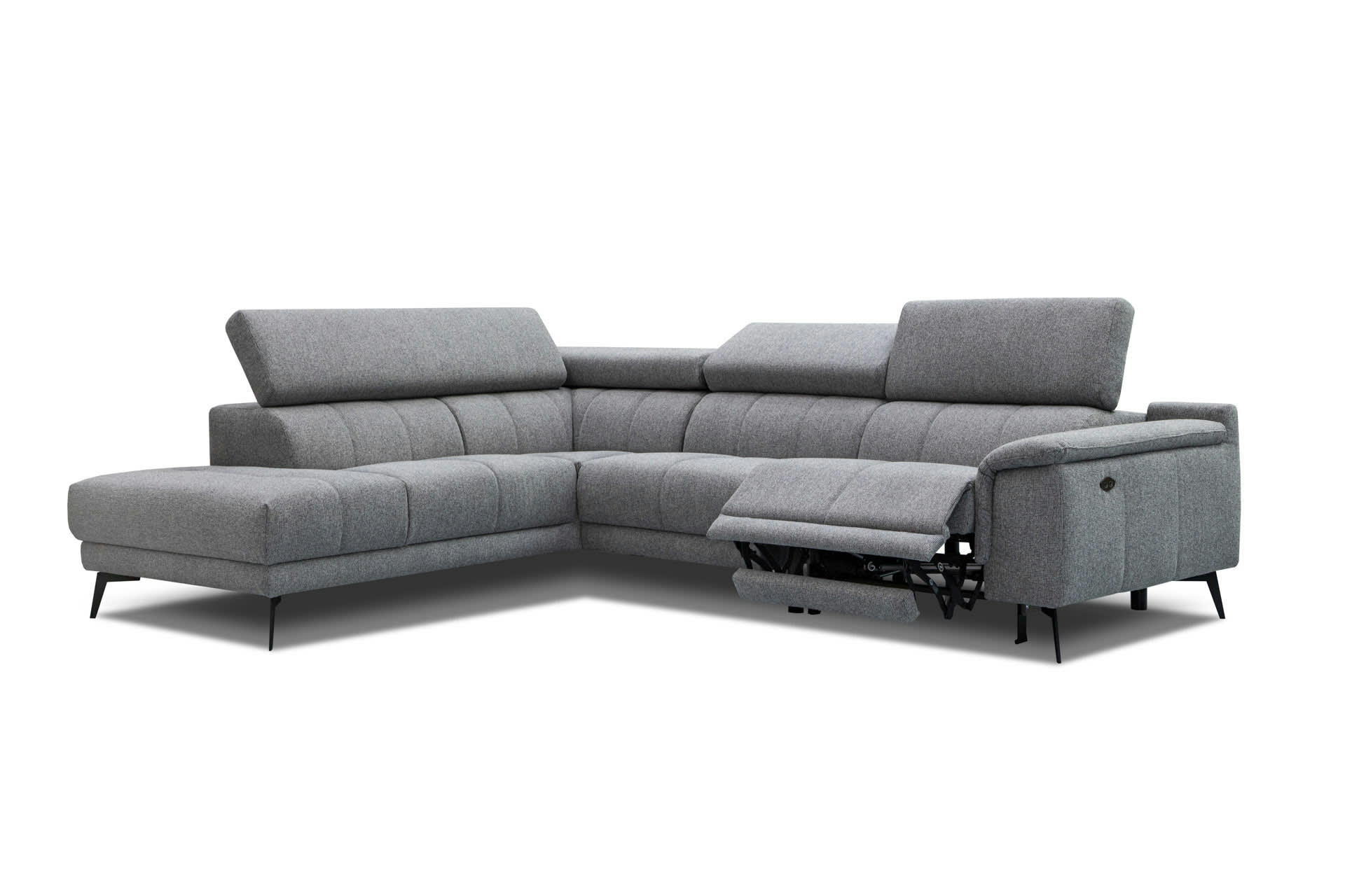 FIERO - Canapé d'angle gauche 5 places avec une relax électrique tissu gris