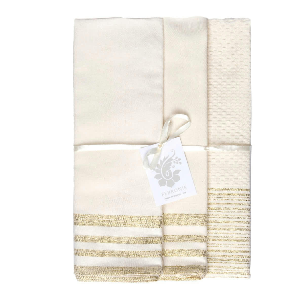 ESSENTIELLE - Torchons (x3) coton  60x40 écru / doré