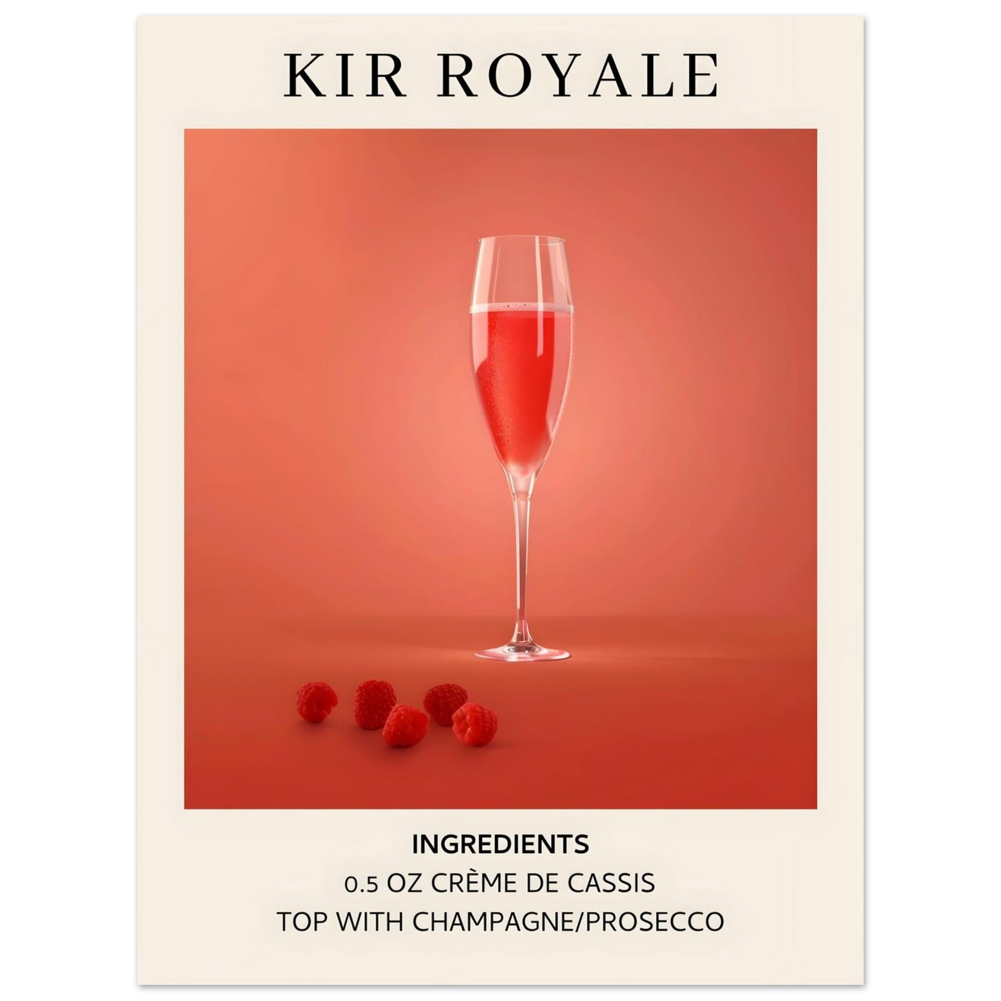 Artfulprints Poster Kir Royale cocktail - Ingrediënten  - 30x40 cm - Rood