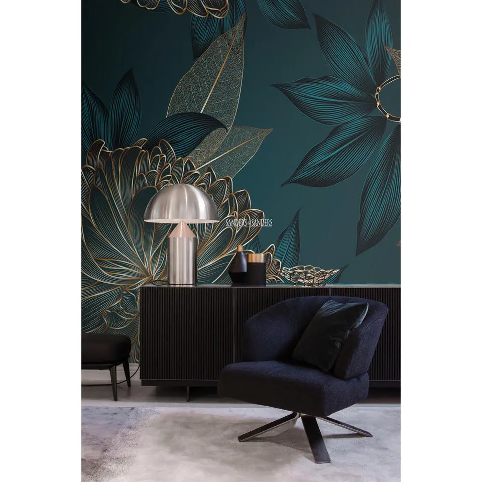 Sanders & Sanders fotobehang bloemen diepblauw - 350 x 279 cm