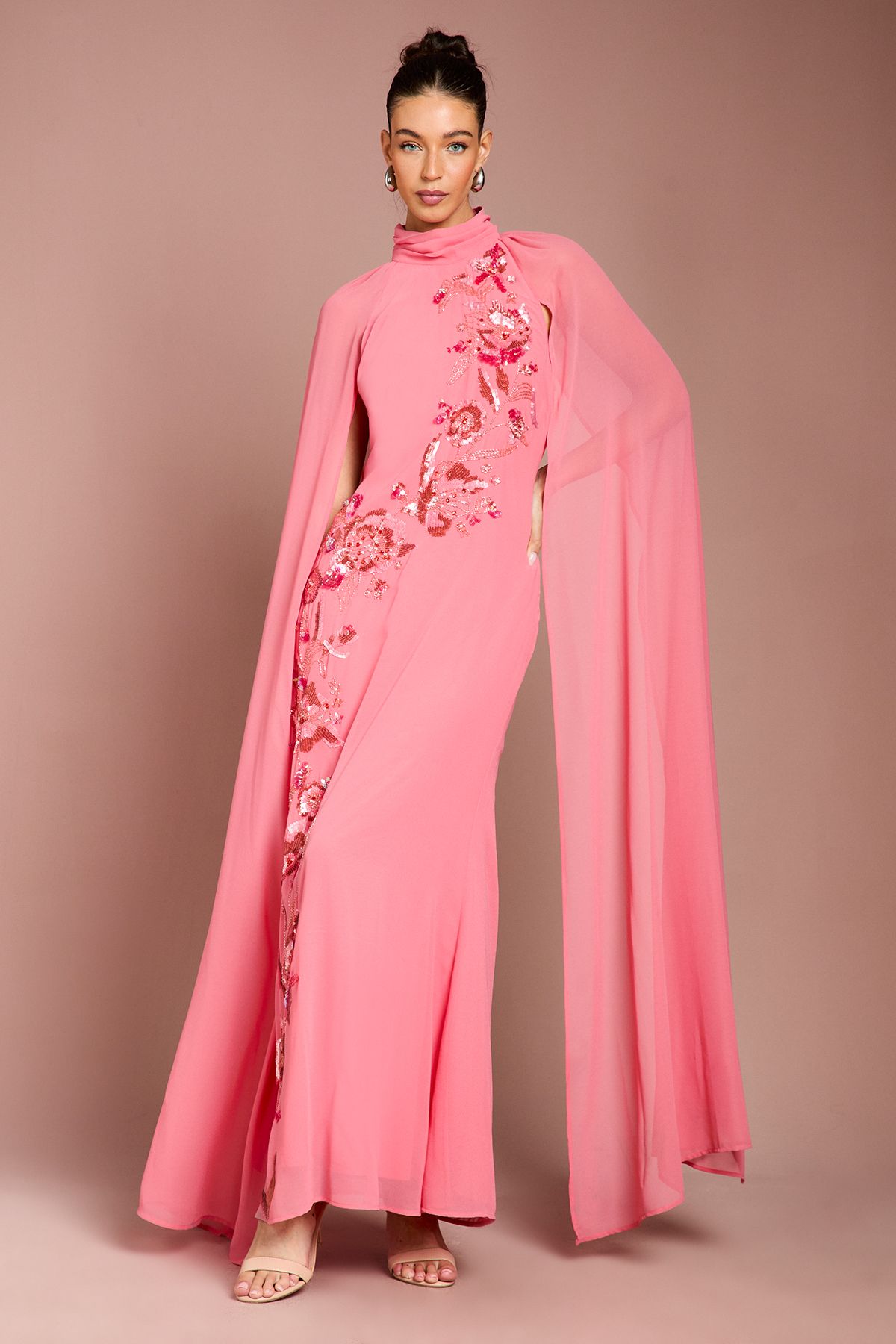 Coast Embellished Floral Cape Georgette Maxi Dress