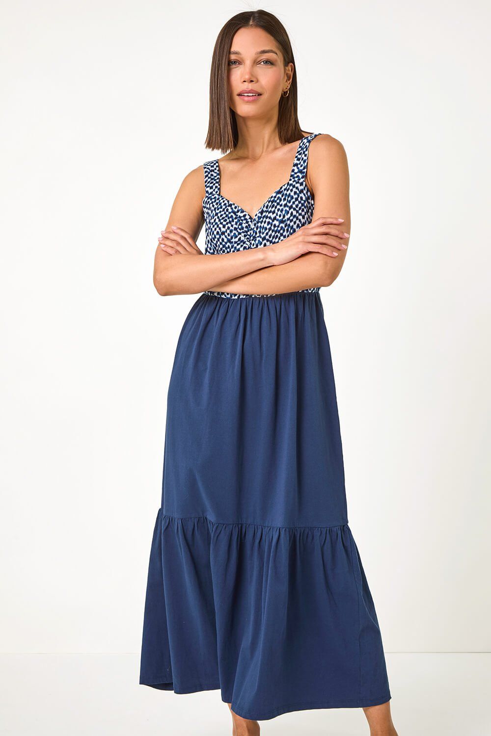 Roman Abstract Cotton Tiered Midi Dress