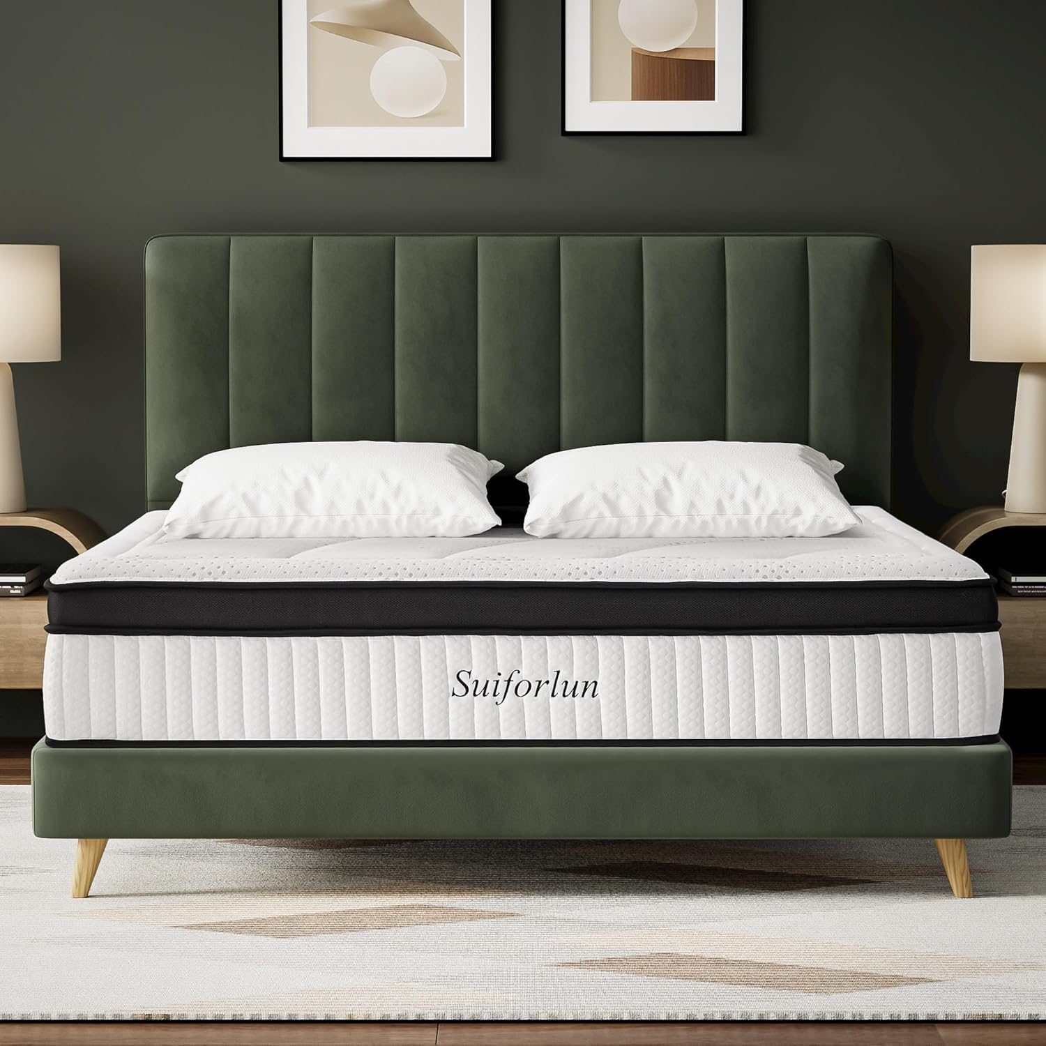 Suiforlun 14 Inch Queen Size Mattress -Motion Isolation Pocketed Coils with Edge Support, Fiberglass Free Hybrid Mattress for Back Pain Relief, Medium Firm, 60x80