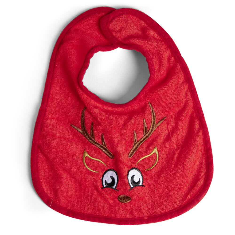 Bavoir 1er No&euml;l brodé renne 26x34cm