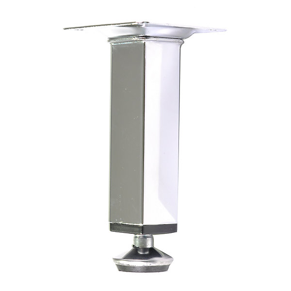4 un. Pied carré pour meuble en acier 25x25mm hauteur 100mm chromé avec régulateur de nivellement 15-25mm