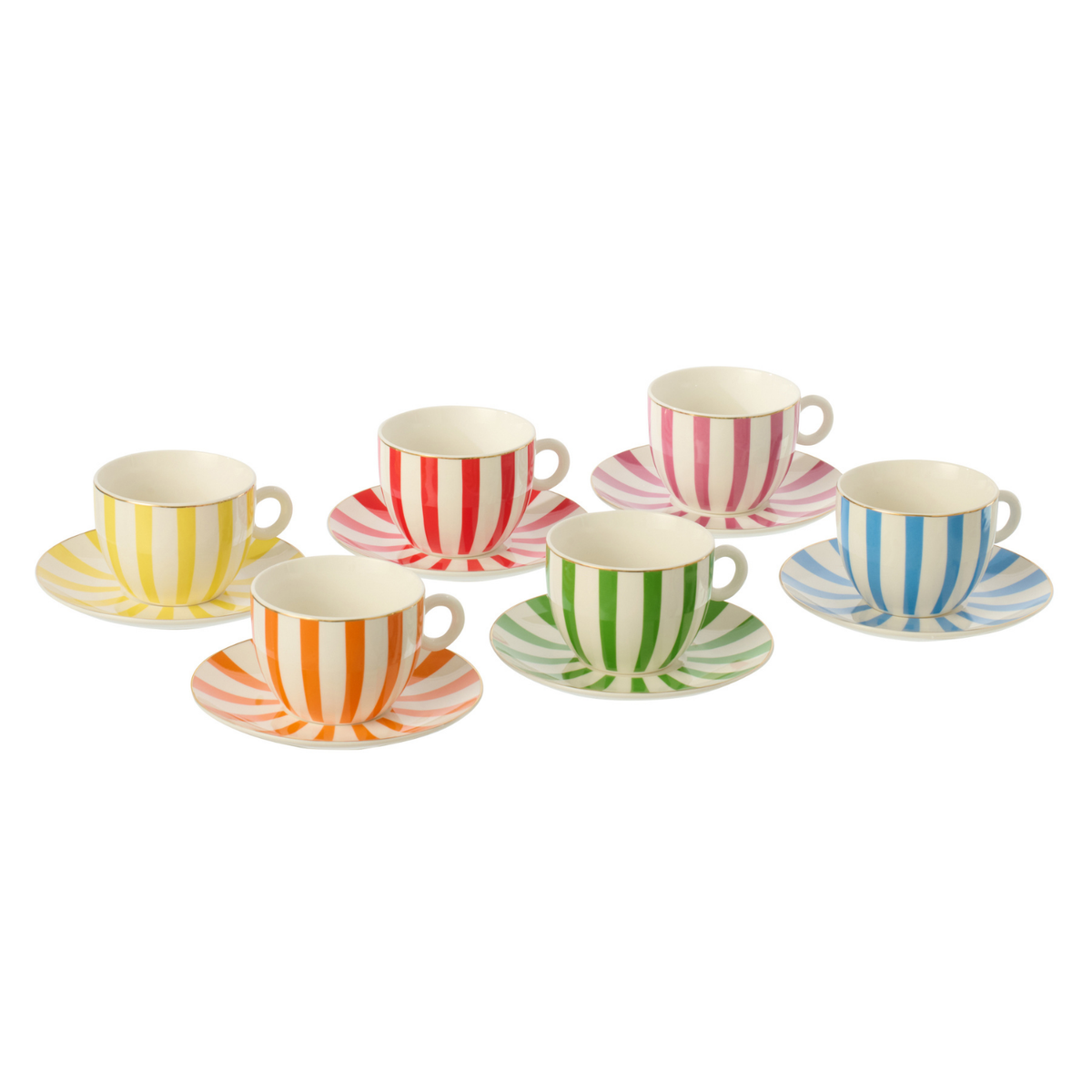 J-Line kopje   schoteltje - porselein - mix - large - set van 6