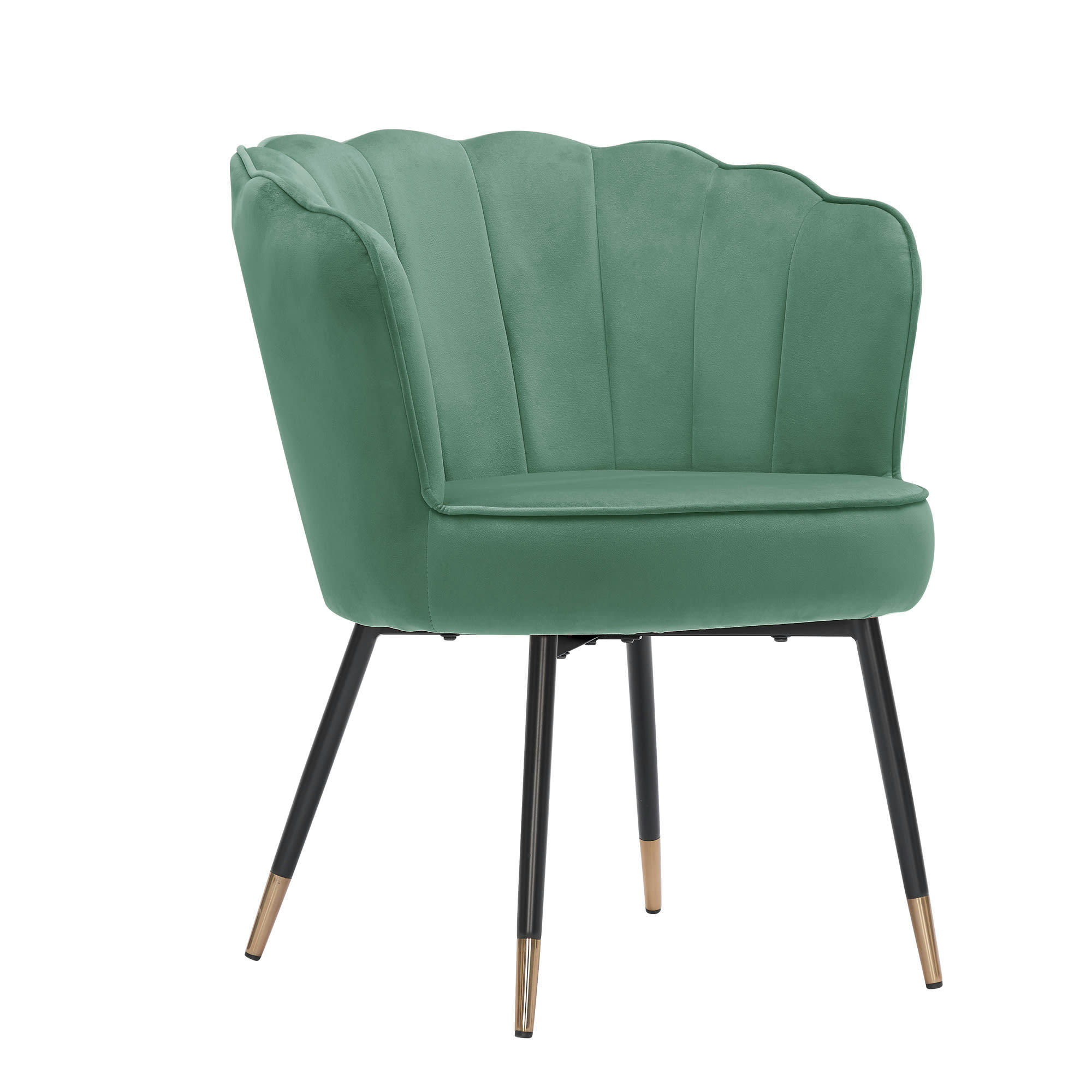 CALLISTA - Fauteuil  en velours vert avec pieds noir et doré
