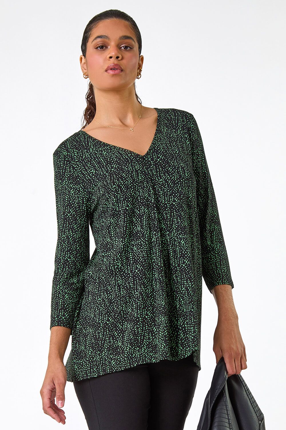Roman Spot Print Pleat Front Tunic Top