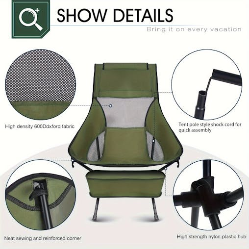 NNETM Folding Camping Chair Lightweight High Back Seat
