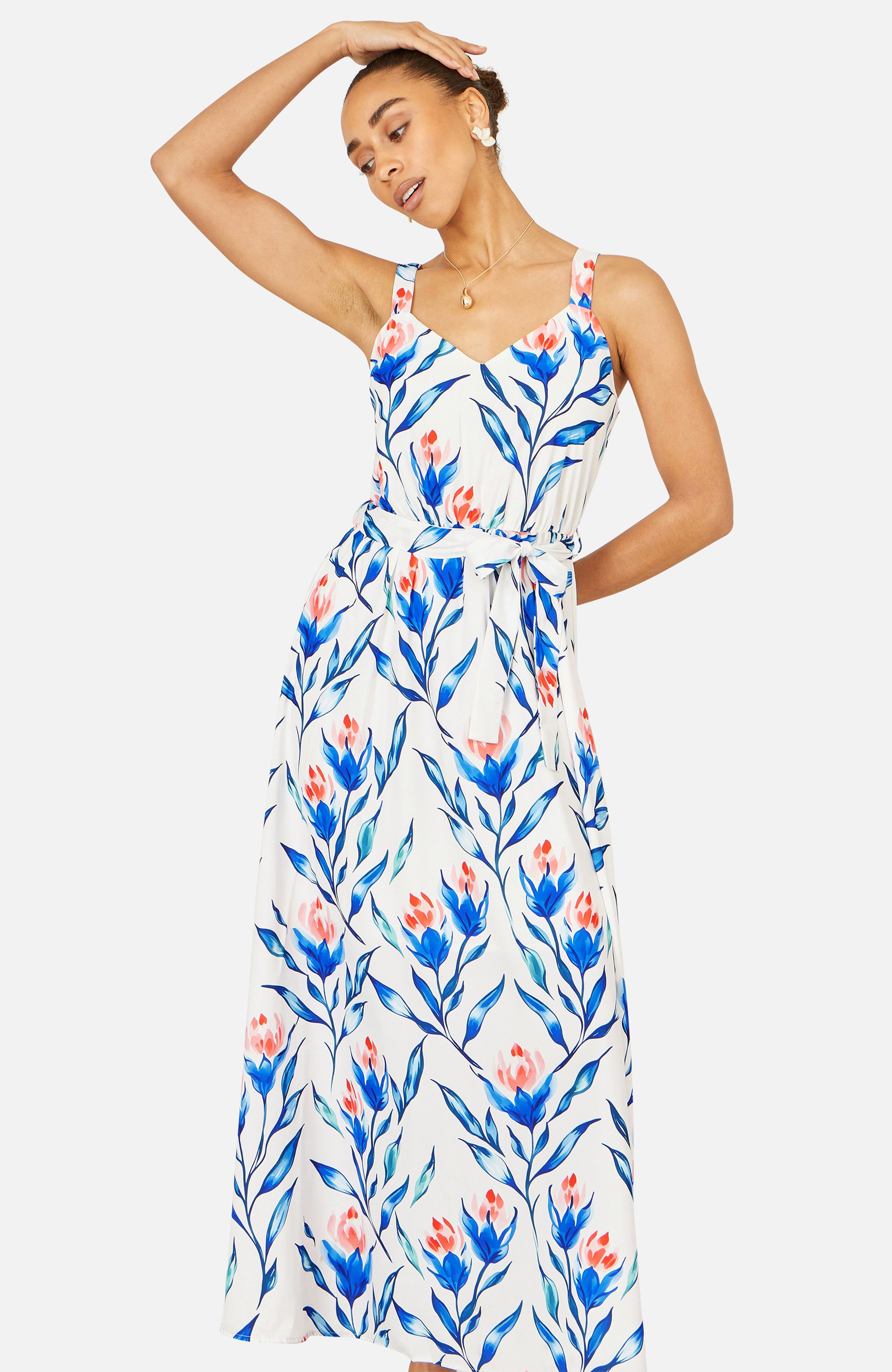 Yumi Ivory Floral Print Maxi Sun Dress