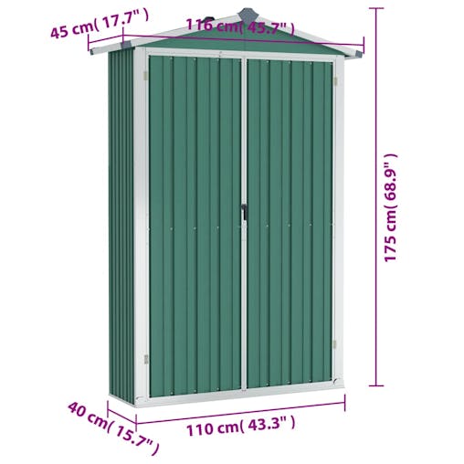NNEVL Garden Shed Green 116x45x175 cm Galvanised Steel