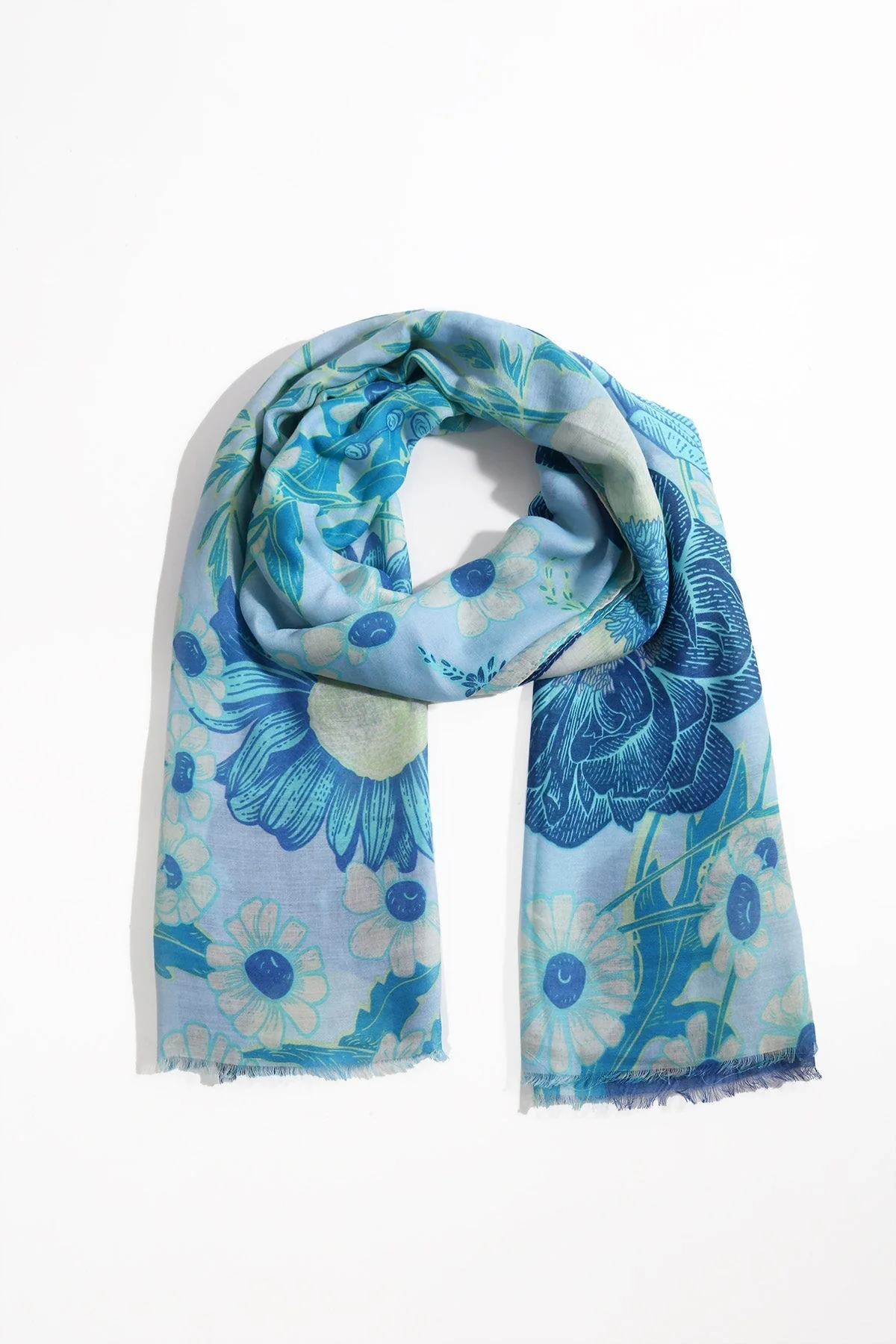Blue Large Floral Print Scarf