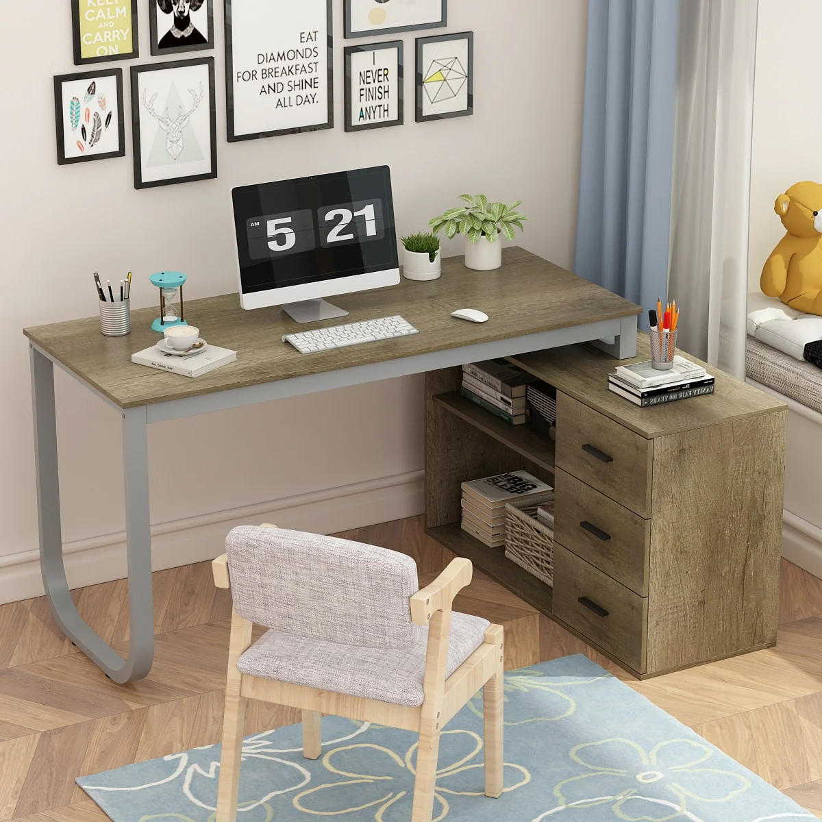 L-Shaped Computer Desk, 55.1W Large Executive Office Desk