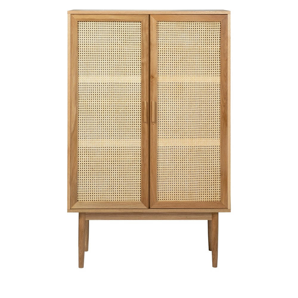 HOGARN - Armoire 2 portes en bois et cannage bois clair