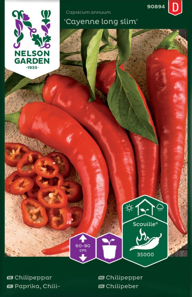 GRØNNSAKSFRØ NELSON GARDEN CHILIPEPPER CAYENNE LONG SLIM