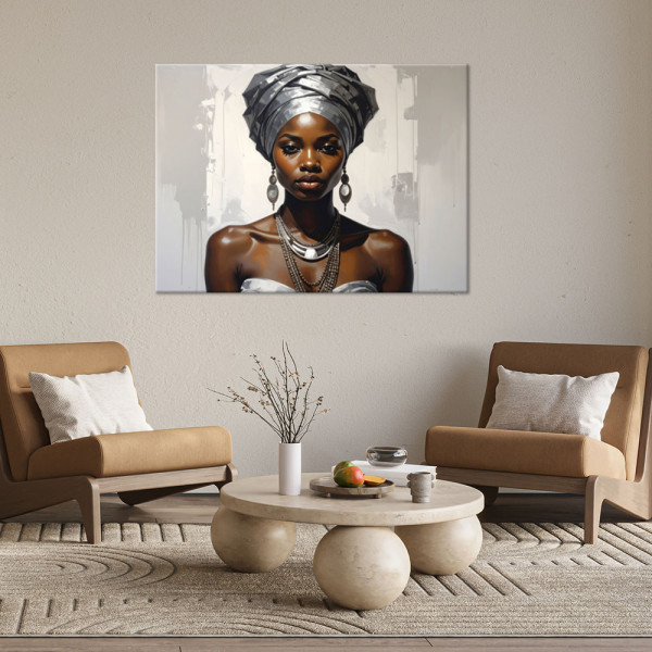 Obraz do salonu sypialni, Portret kobiety w srebrnym turbanie 30x20