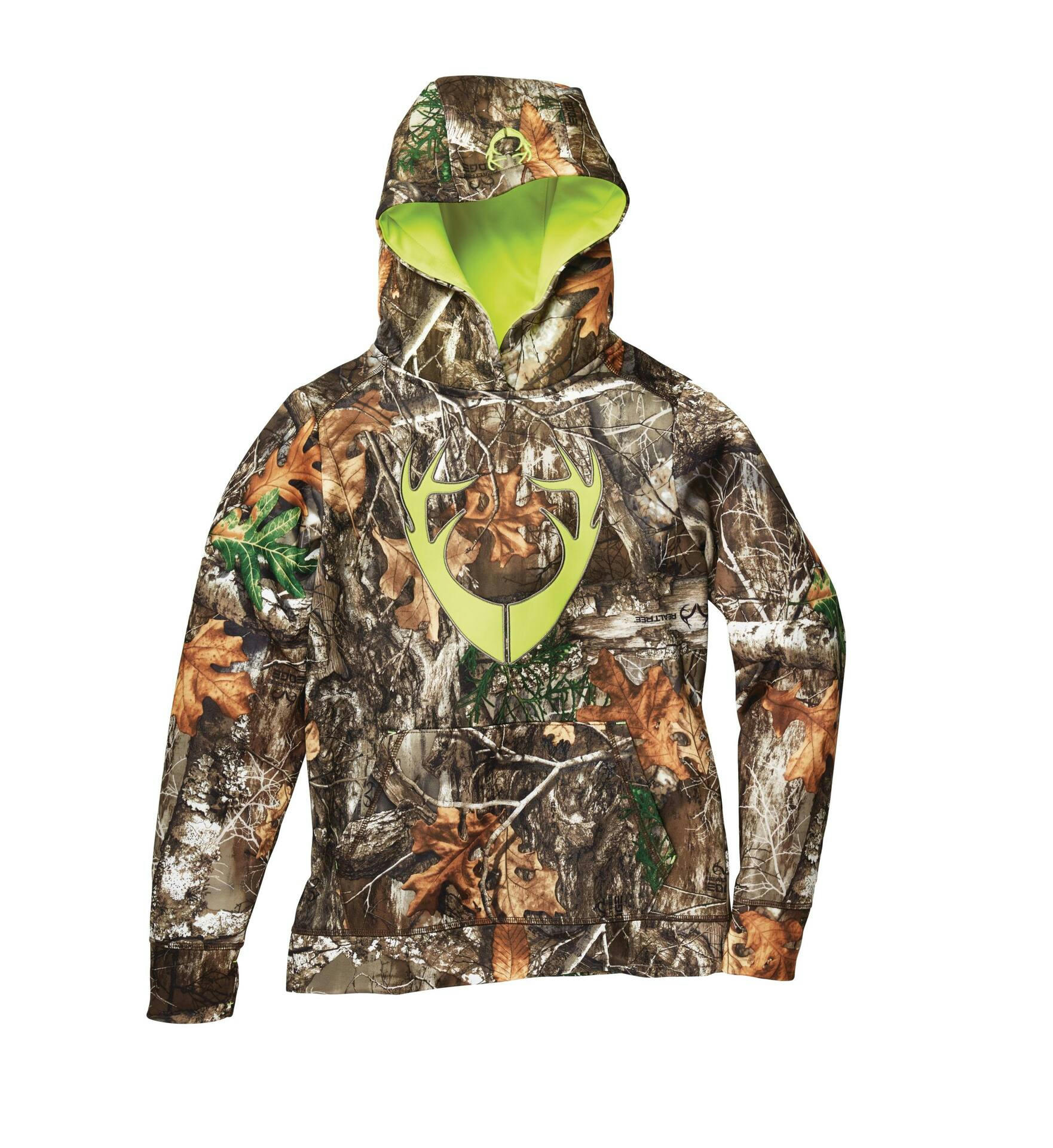 Huntshield Youth Pullover Hoodie with Pockets for Hunting/Hiking, Camo/Green
