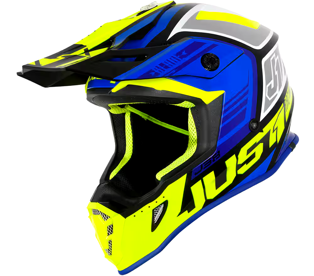Just1 J38 Blade D-Ring Dirt Bike MX Off-Road Helmet, Blue/Yellow, Assorted Sizes