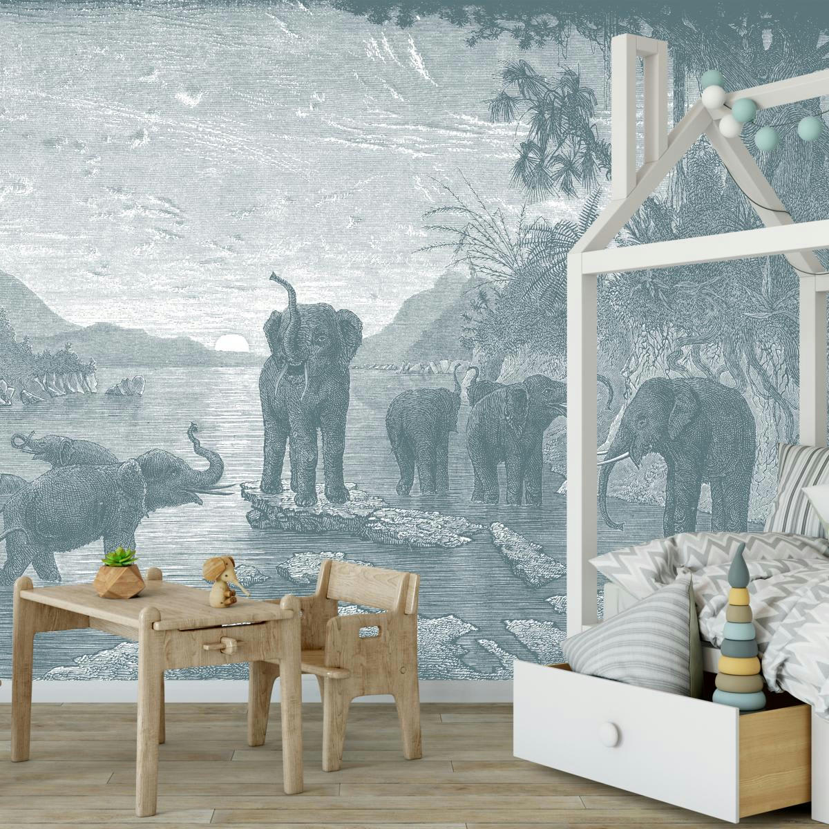 - Papier peint panoramique gravure les éléphants 390x270cm