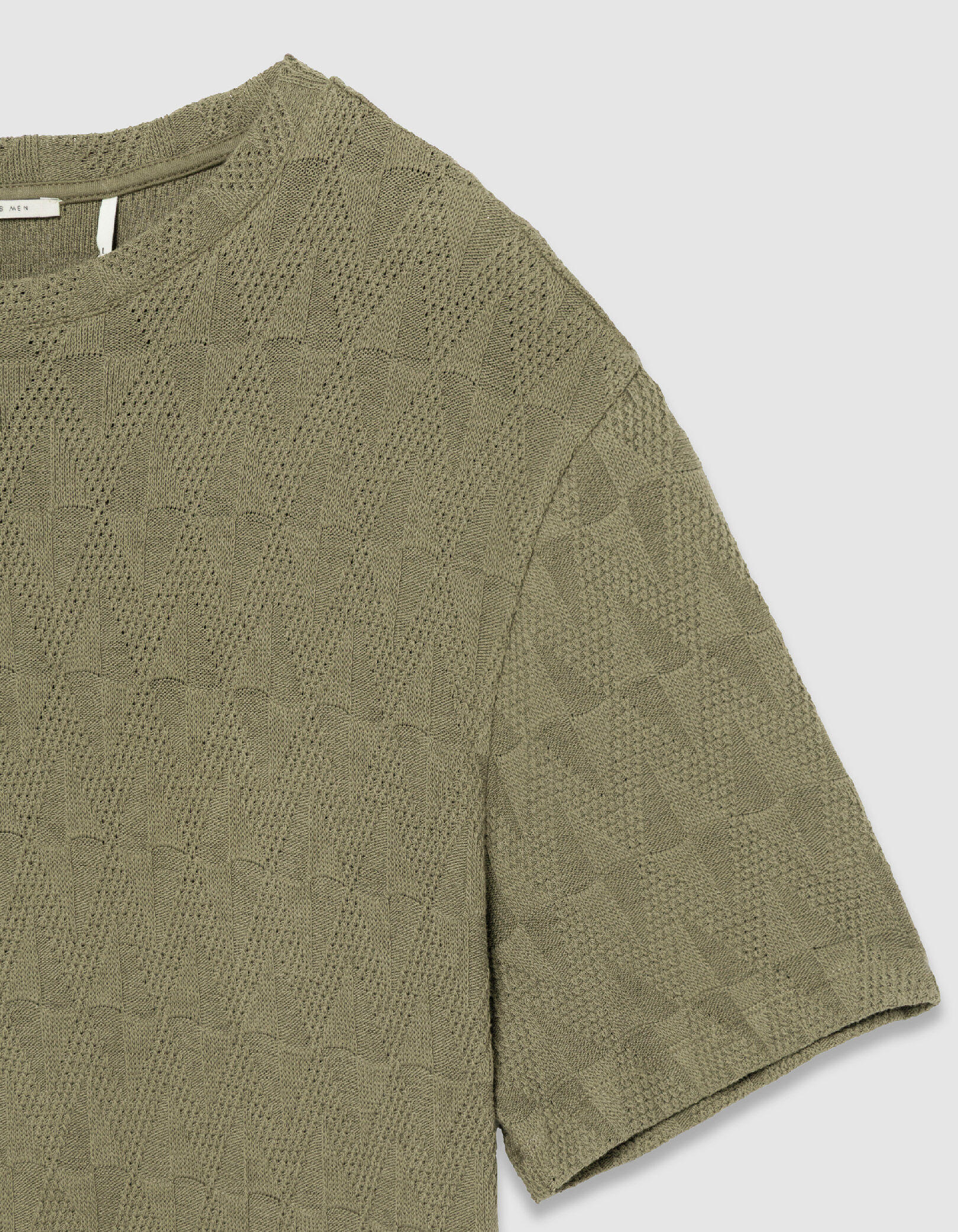 T-shirt col rond kaki maille relief Homme