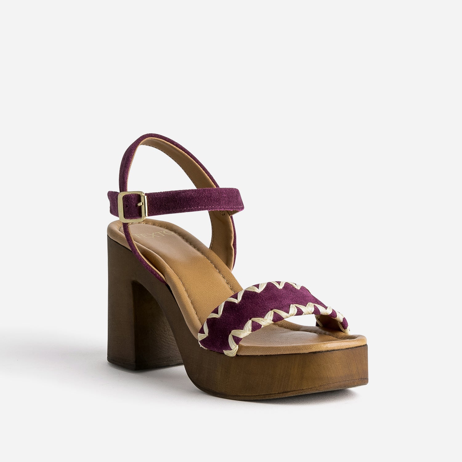 Sandale TEXTO prune en cuir velours brodé