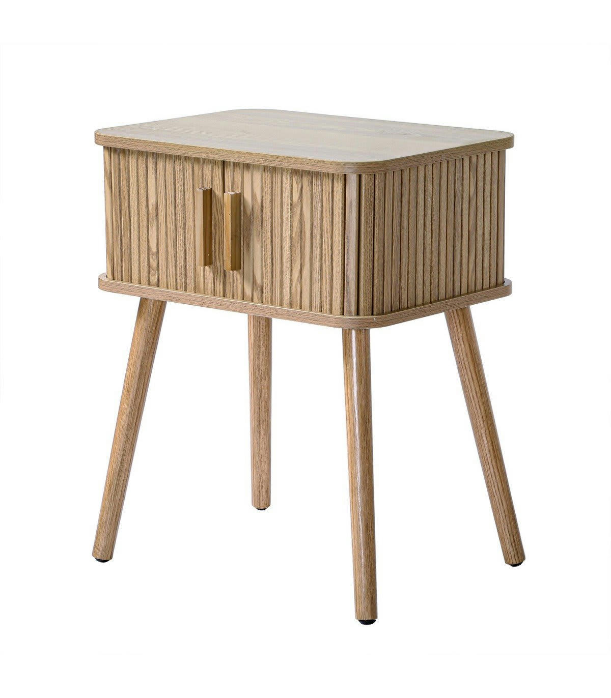 ERNEST - Table de Chevet Vintage Décor Bois 2 Portes Coulissantes - H58.5 cm