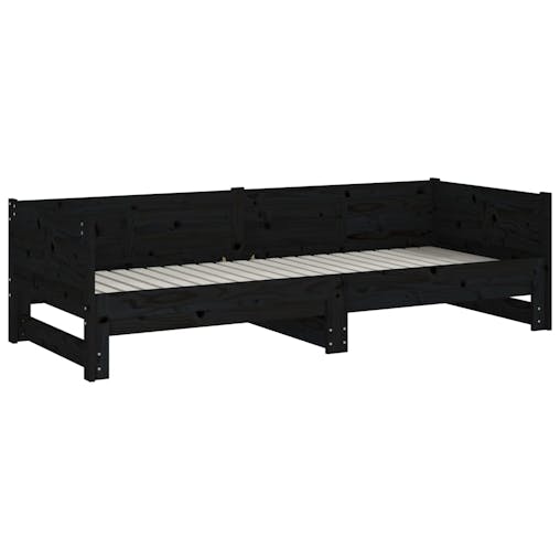 NNEVL Pull-out Day Bed Black Solid Wood Pine 2x(92x187) cm