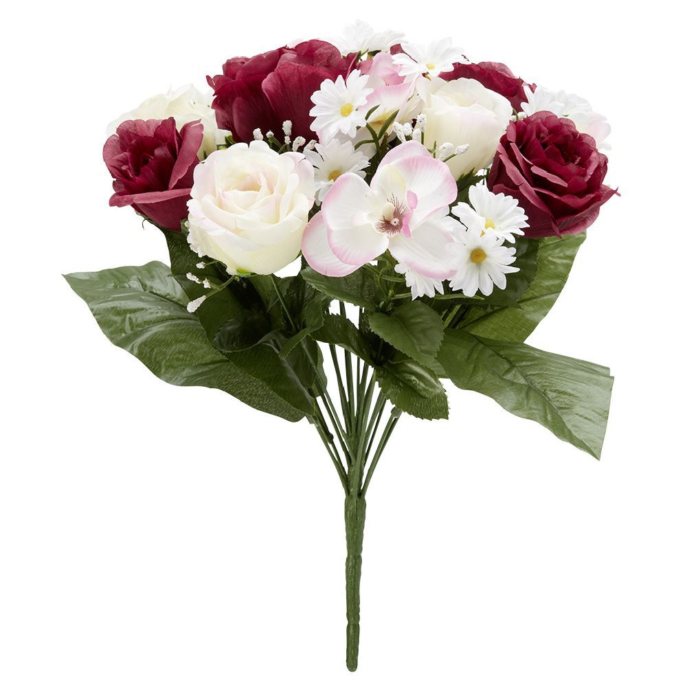Piquet rose orchidée pâquerette H40 cm violet - Fleur artificielle 18 têtes